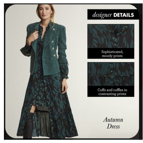 Cabi Autumn Dress Maxi # 4017 Green Floral Leaf Mixed Print Medium - Picture 10 of 10